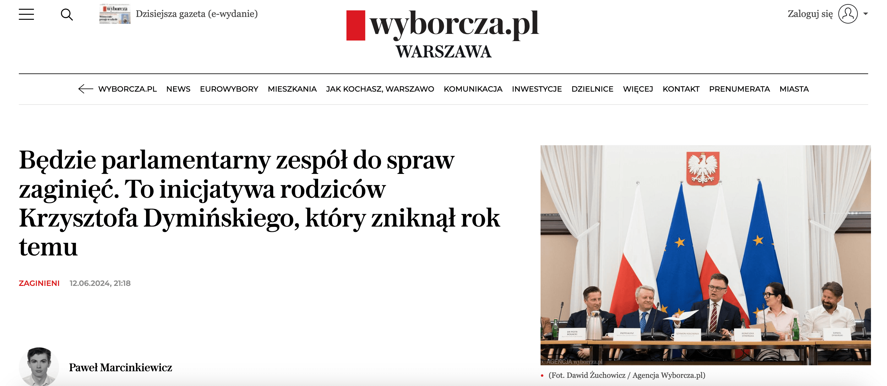 Będzie parlamentarny zespół do spraw zaginięć. To inicjatywa rodziców Krzysztofa Dymińskiego, który zniknął rok temu