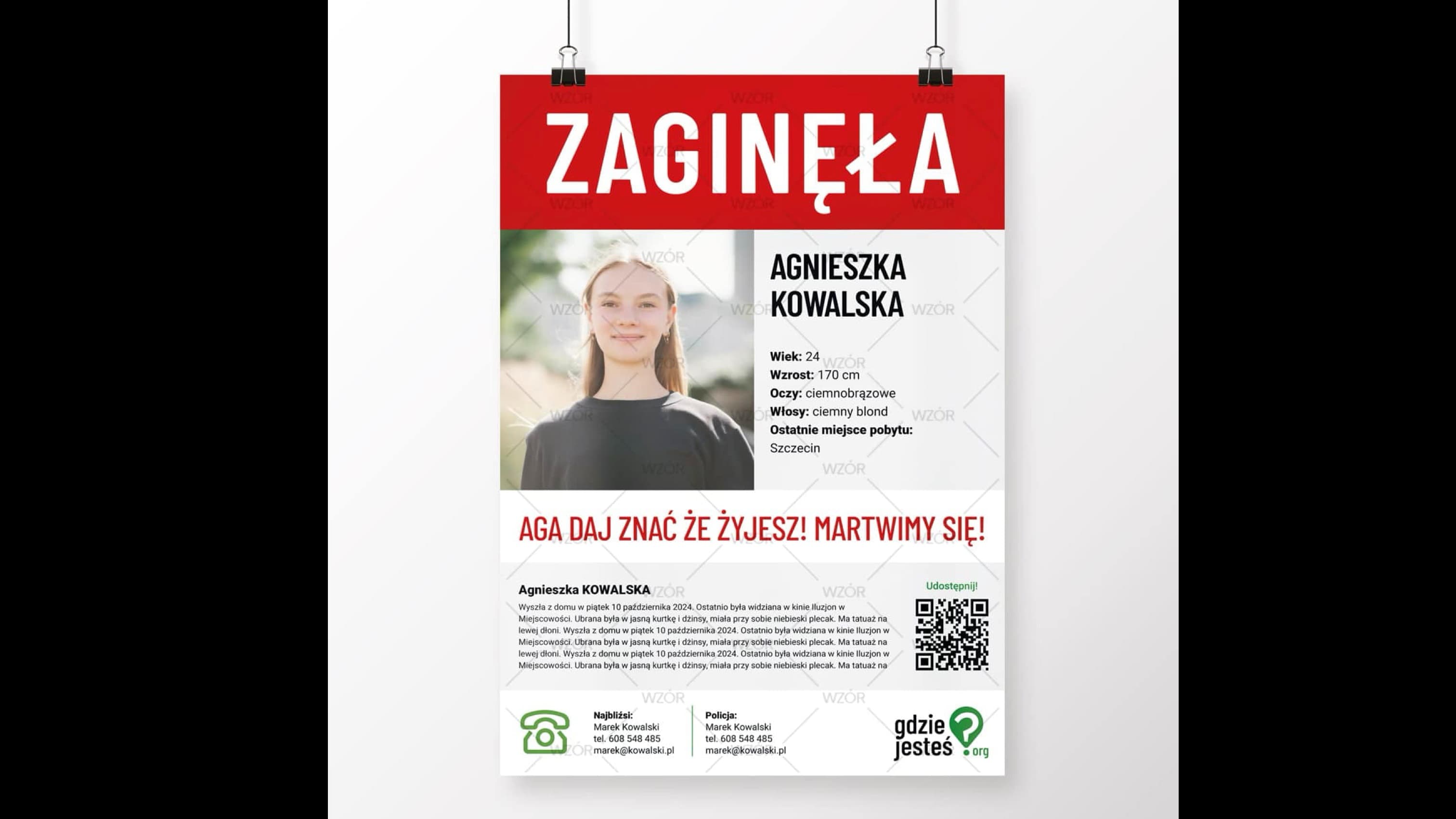 Przekazujemy narzędzie wspierające rodziny w trudnej sytuacji zaginięcia bliskiej osoby. To darmowy generator plakatów www.plakat.gdziejestes.org . Zaprojektowany z myślą o osobach, które potrzebują szybko przygotować czytelny i profesjonalny plakat.